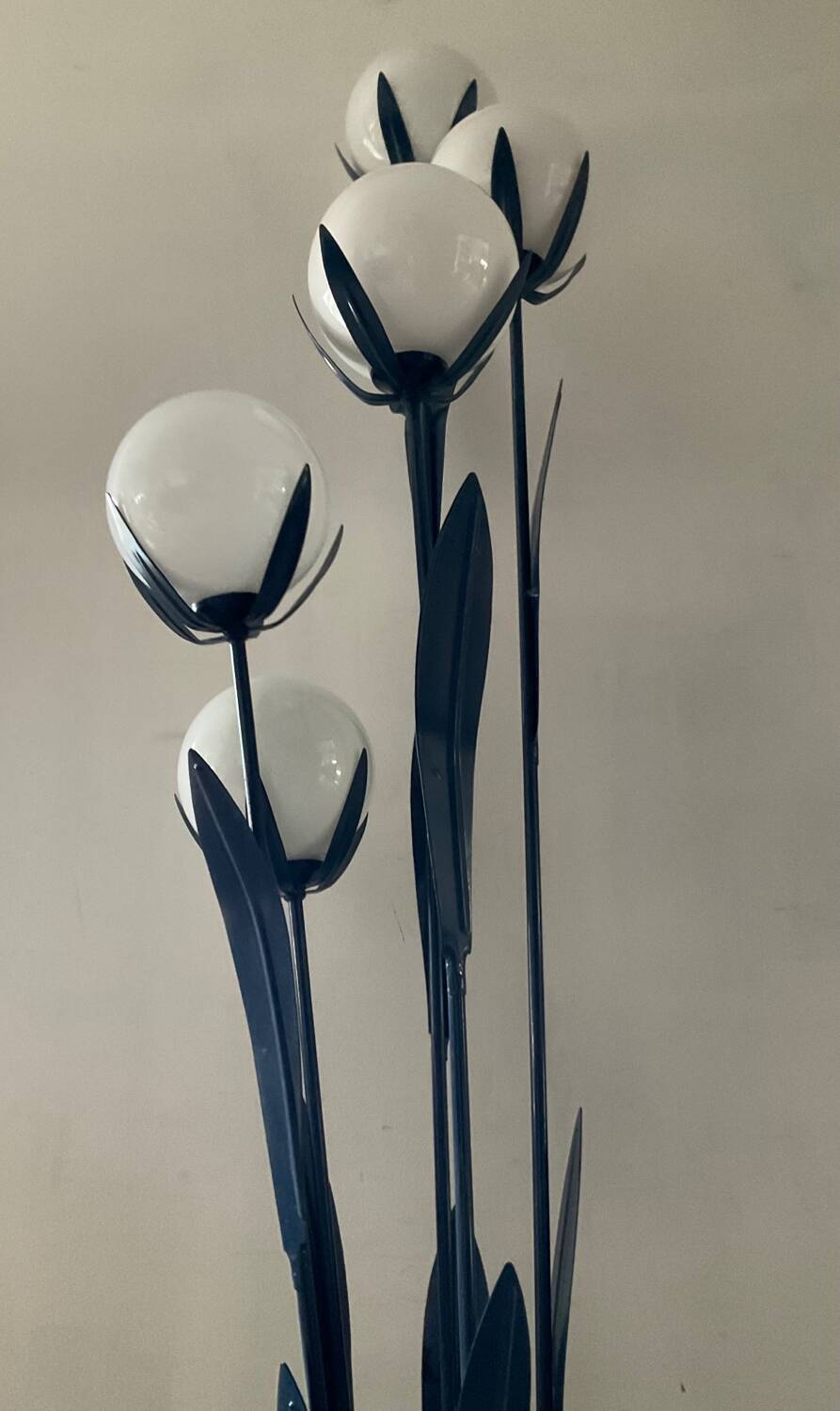 Vintage floor lamp 5 lamps in opaline and blue metal