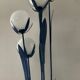 Vintage floor lamp 5 lamps in opaline and blue metal