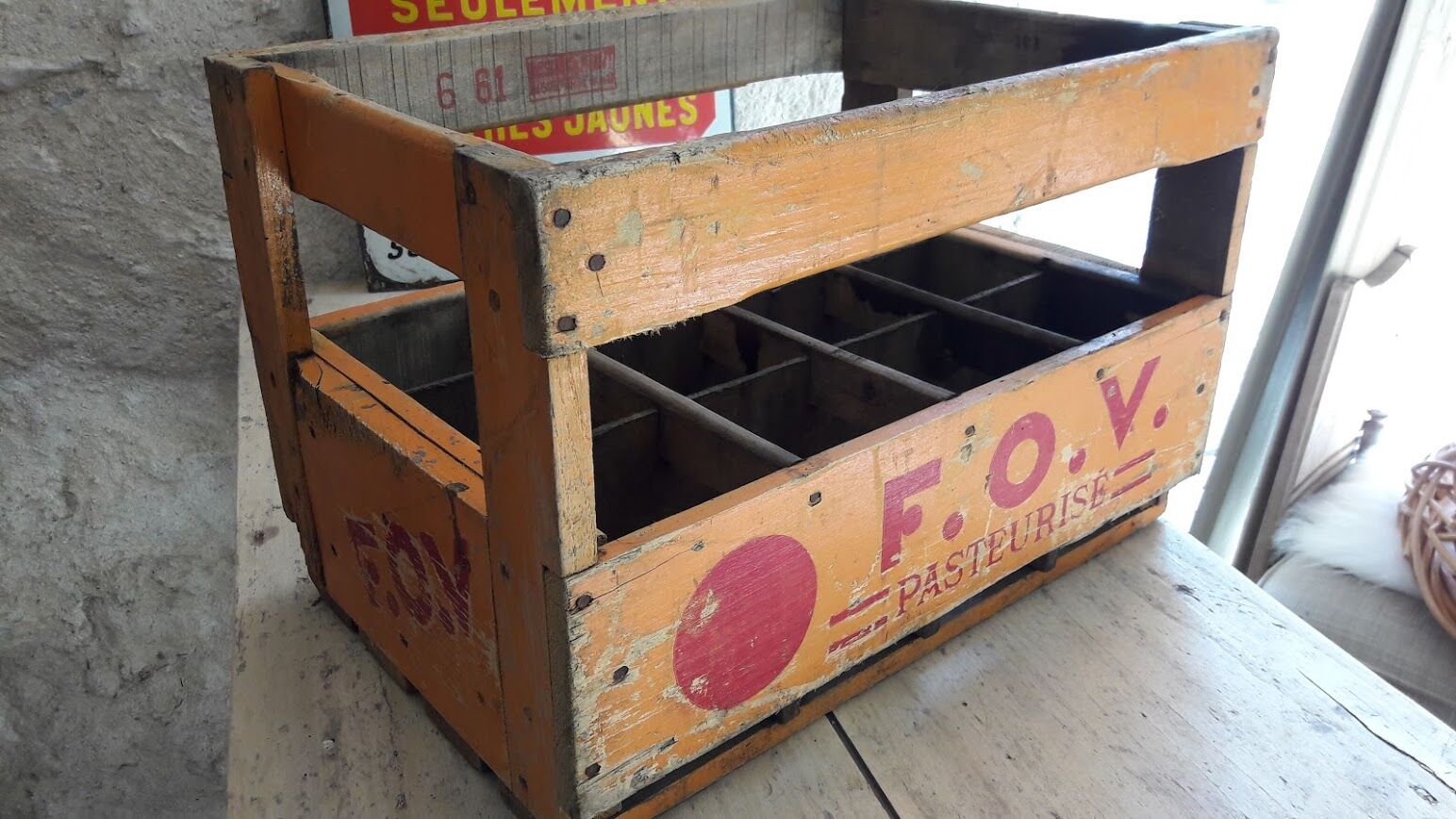 Old locker wooden milk bottles