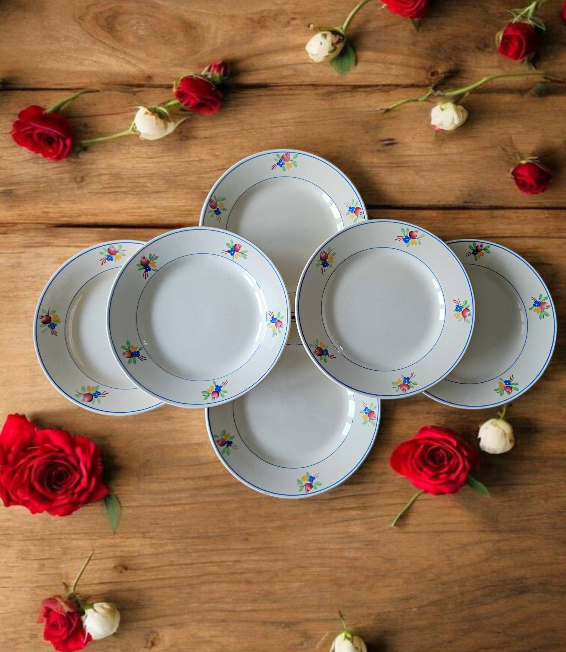 6 antique flat plates in Gien earthenware