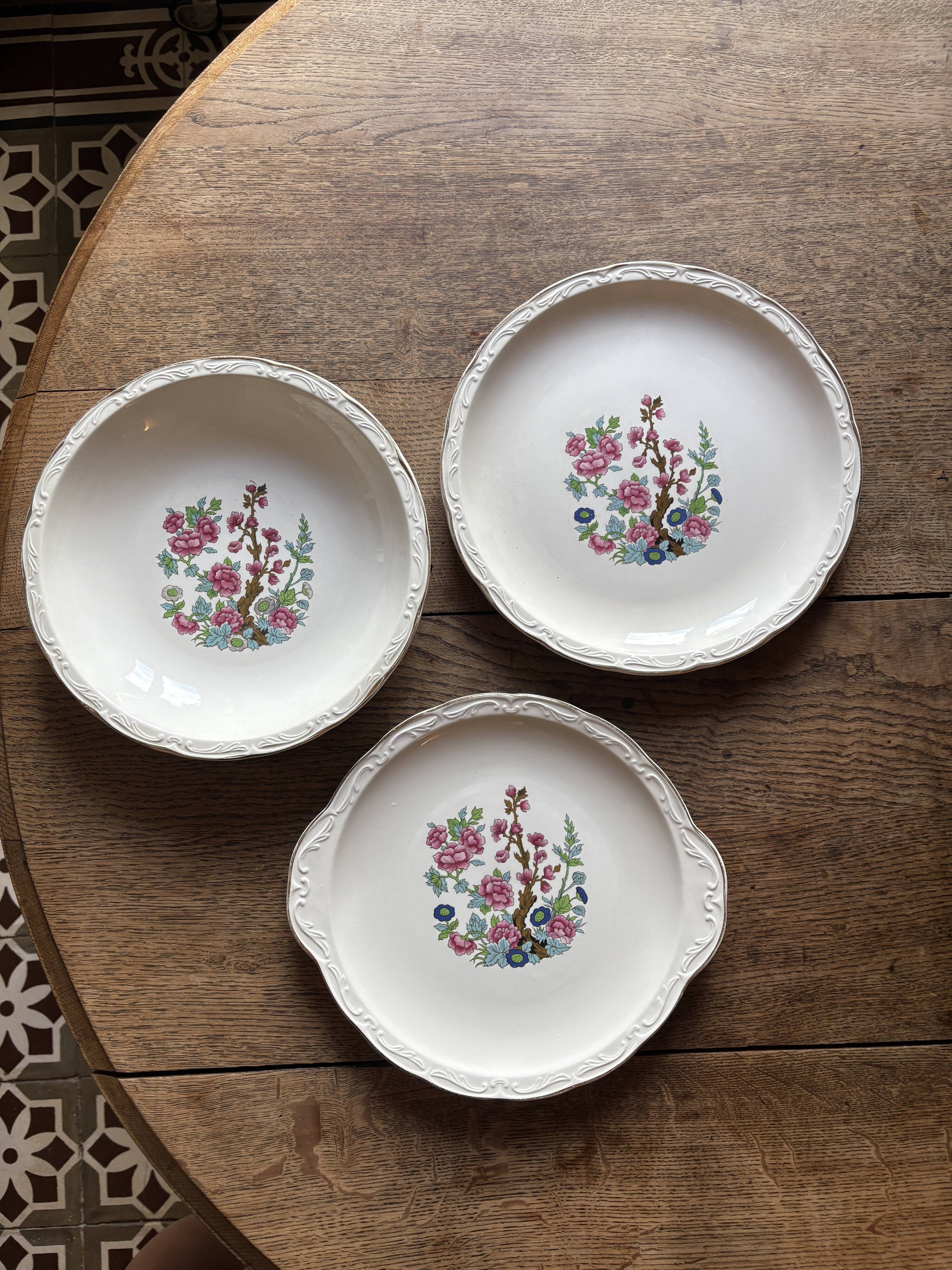 Set of 3 vintage plates, "Indian Tree" pattern by Digoin