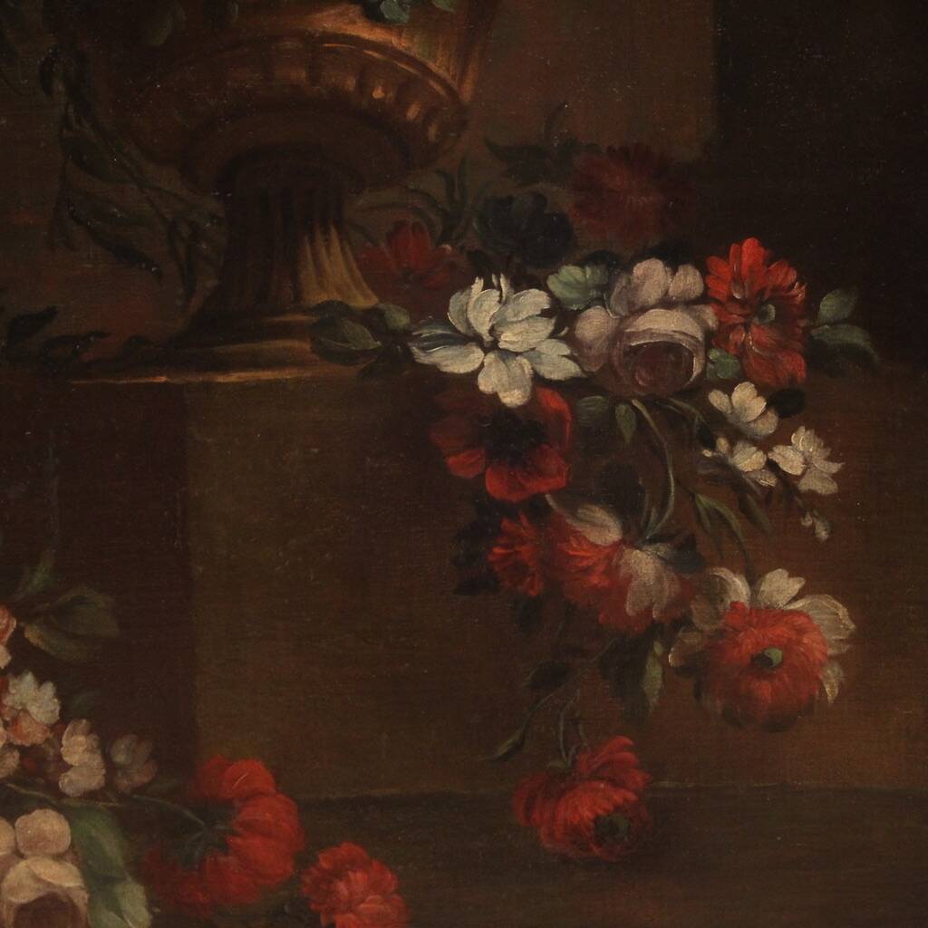 Peinture italienne antique nature morte aux fleurs du XVIIIe siècle