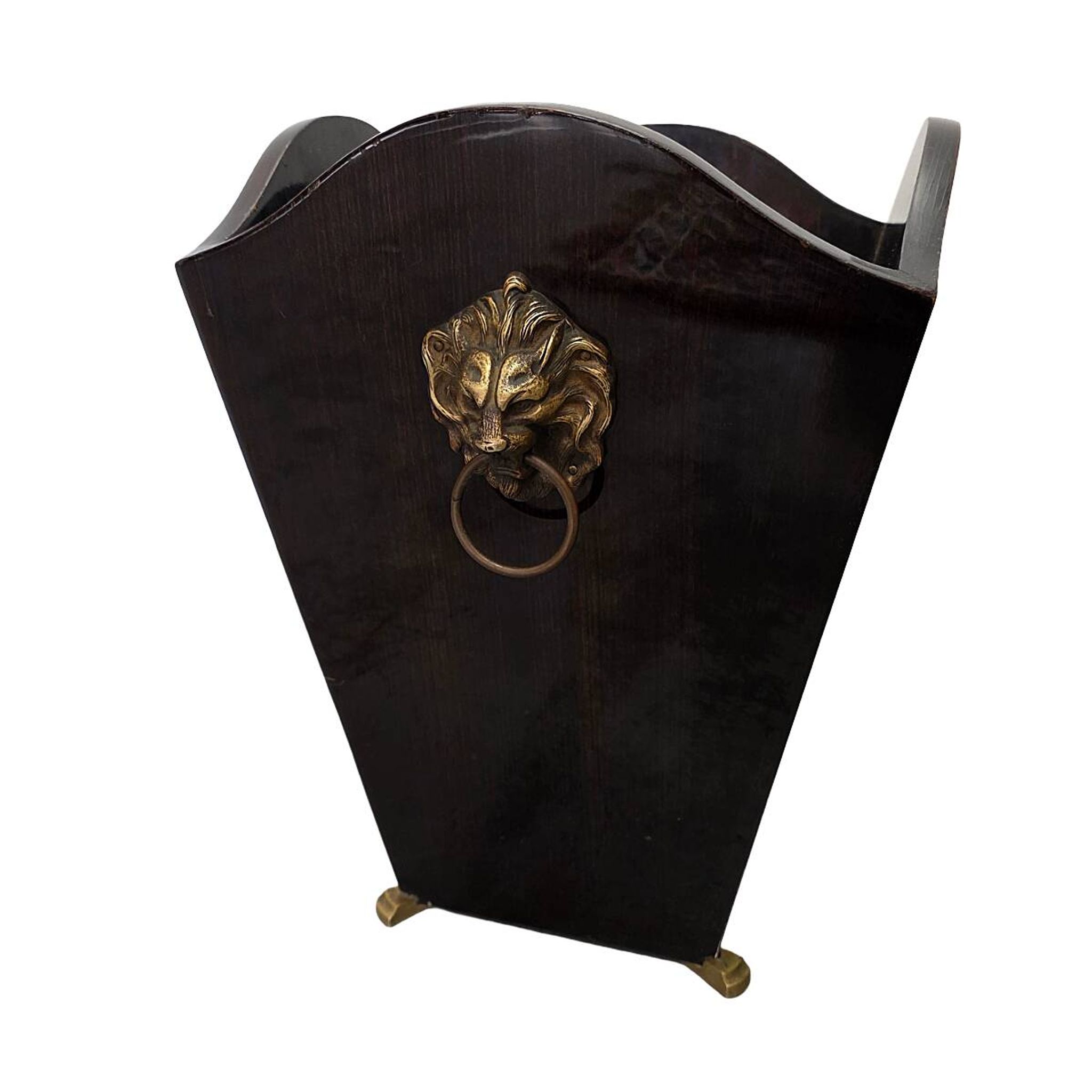 Antique French Mahogany paper Bin With Lion Heads, late 1800s
