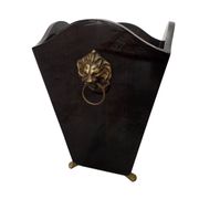 Antique French Mahogany paper Bin With Lion Heads, late 1800s