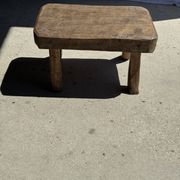 Petit stool, tabouret d'appoint en teck massif rectangulaire arrondie