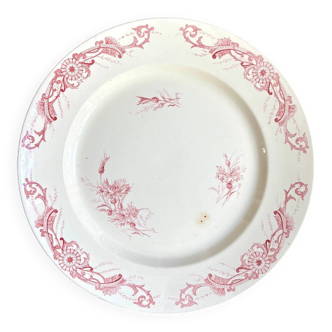 Creil & Montereau round dish in pink ironstone, "Centaurée" service