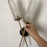 Pair of wall sconces from the 60s, gold metal and tulips.