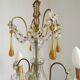 Vintage 4-Light Bronze, Glass & Crystal Chandelier with Amber Glass Drops