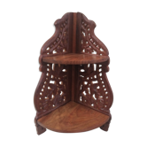 Etagère d'angle pliante en bois ciselé avec des fleurs sculptées