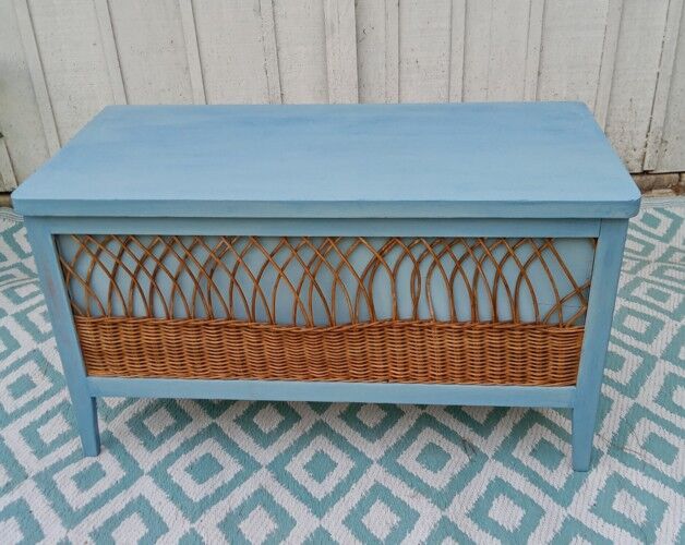 Wooden and rattan chest