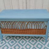 Wooden and rattan chest