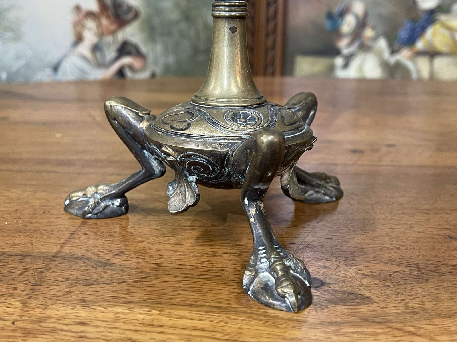 Pair of bronze candle holders XIXth decoration snakes