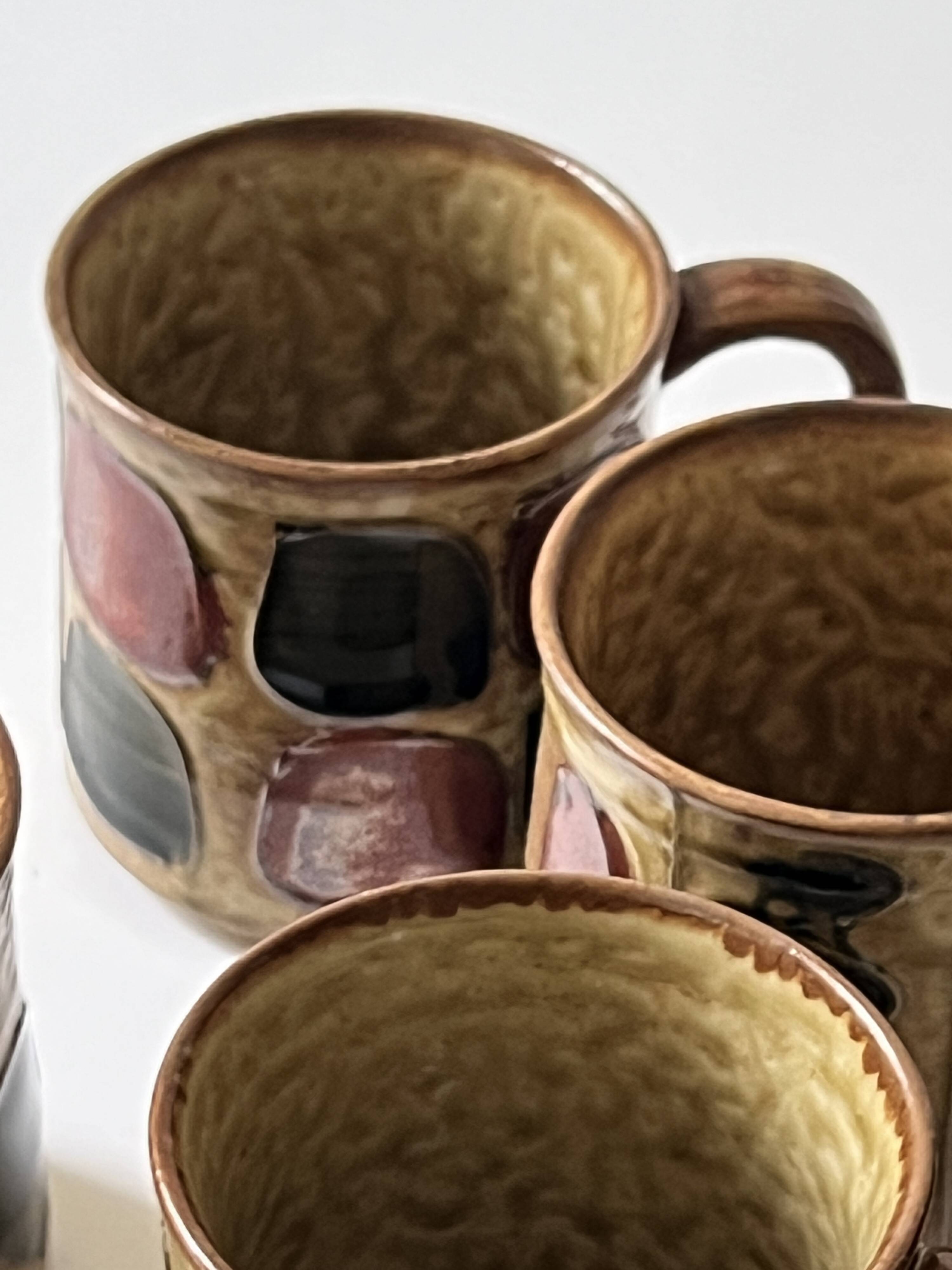 Set of 4 glazed ceramic coffee cups, circa 1970