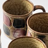 Set of 4 glazed ceramic coffee cups, circa 1970