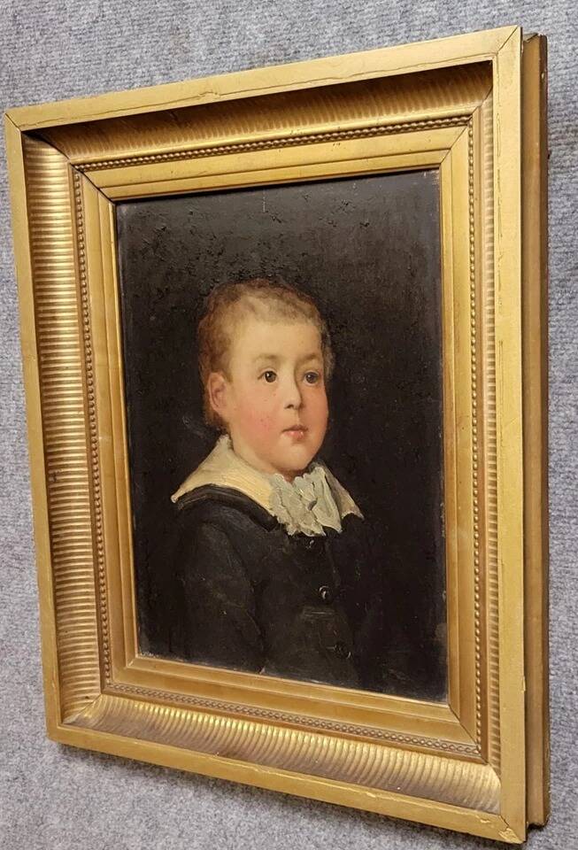 Huile sur panneau de bois, portrait d'enfant époque Empire