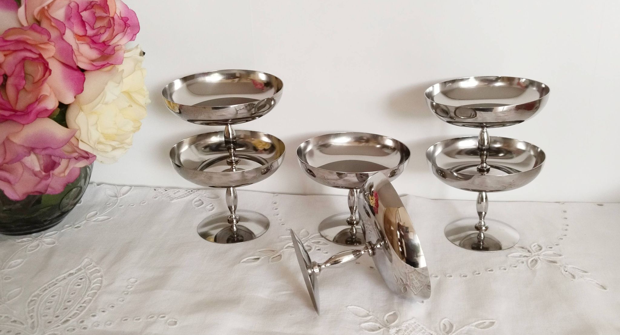 Set of 6 vintage ice cream cups on foot, in 18/10 stainless steel (ref 18)