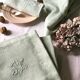Set of six old damasked napkins dyed in celadon green