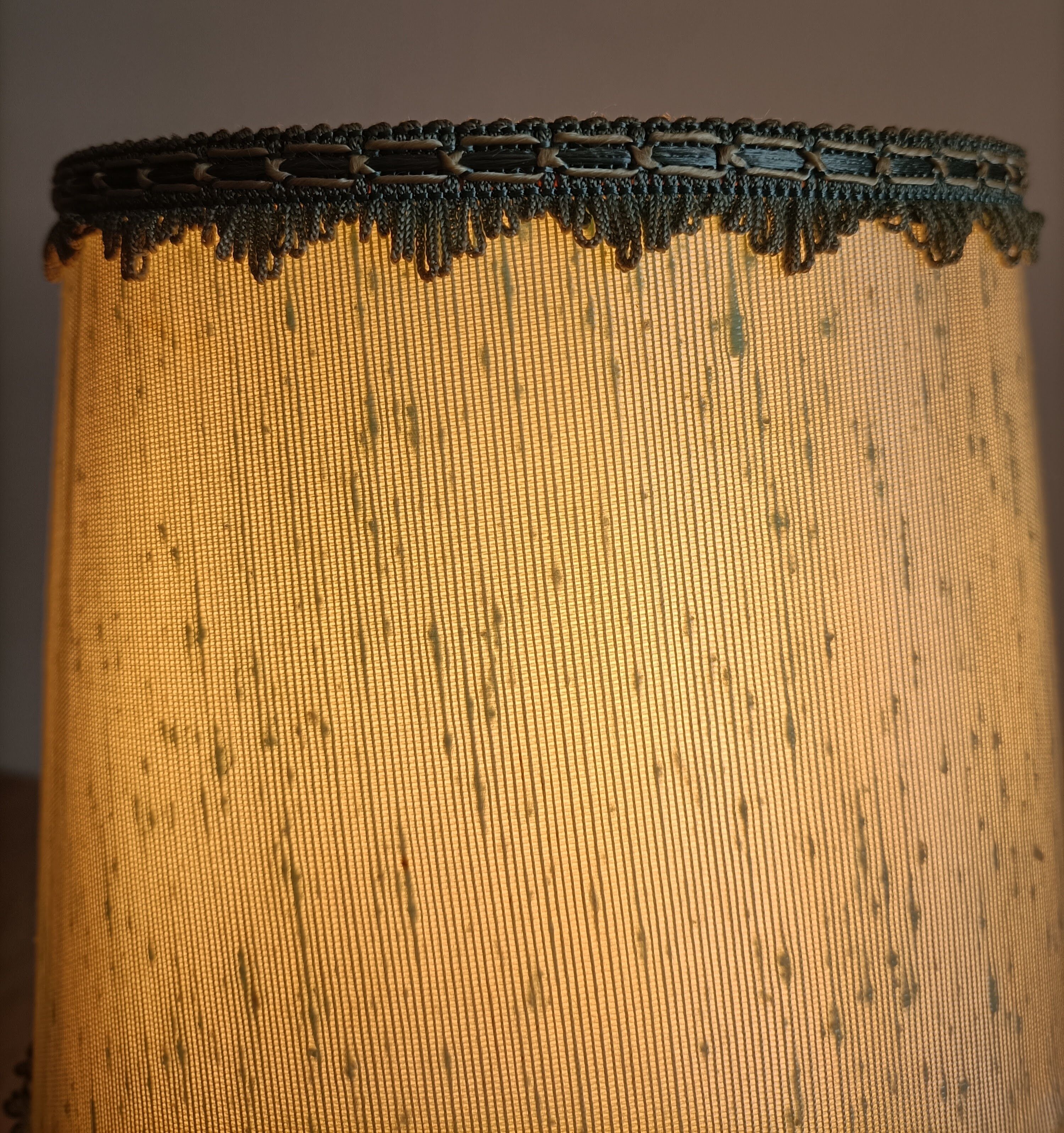 Solid brass candle holder lamp and vintage fabric