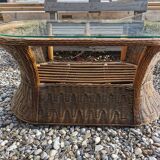 Oval vintage rattan coffee table