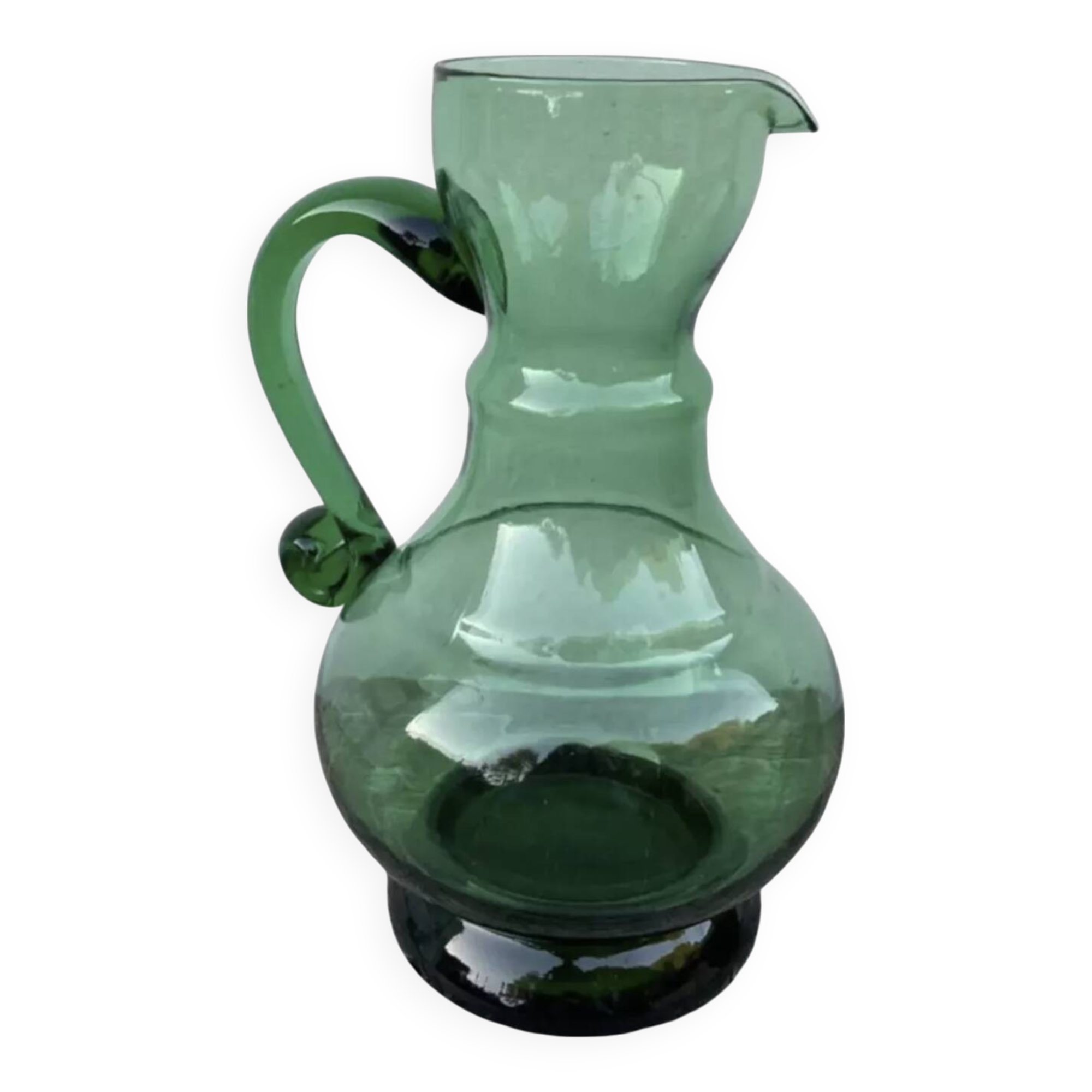 Vintage green blown glass pitcher