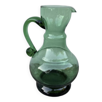 Vintage green blown glass pitcher