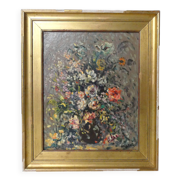 Tableau peinture huile sur toile bouquet signé MOBERG