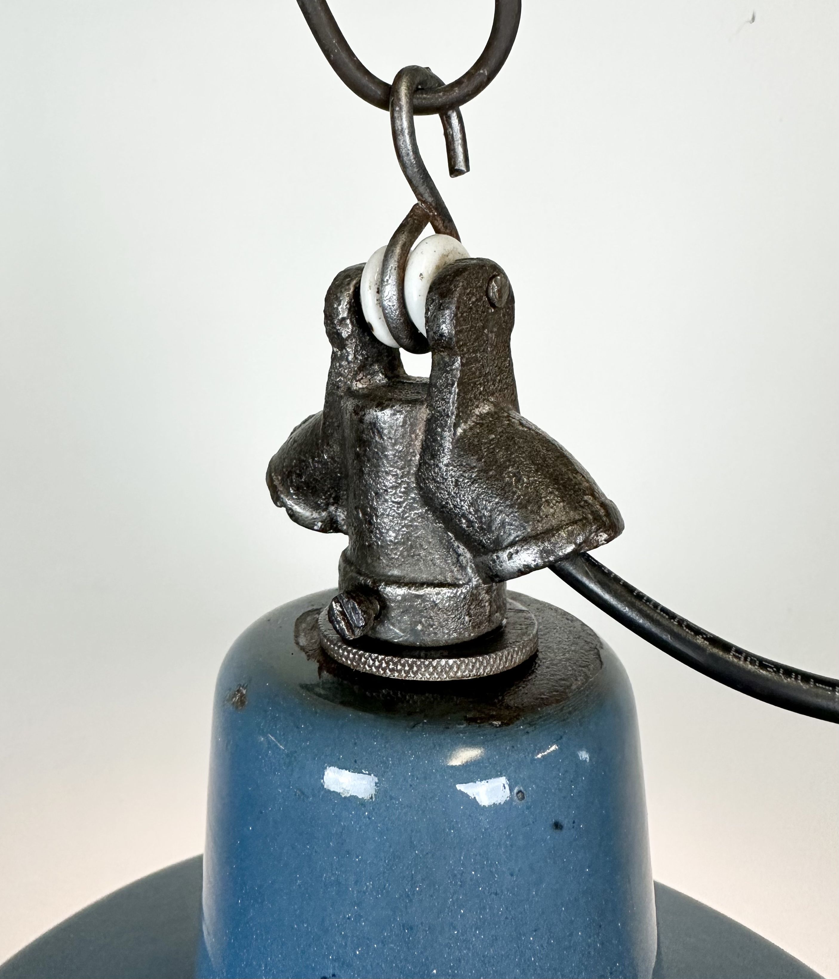 Industrial Blue Enamel Factory Lamp with Cast Iron Top, 1960s