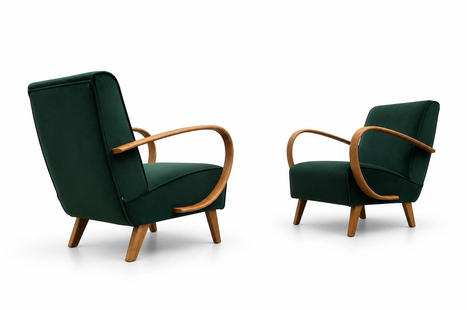 Fauteuil en bois courbé Jindrich Halabala de 1930 en velours vert émeraude