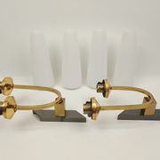 Pair of wall lamps in gilded metal and opaline style white glass