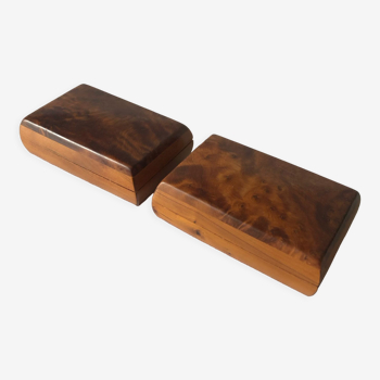 Pair of walnut magnifying glass jewelry boxes