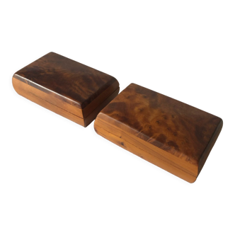 Pair of walnut magnifying glass jewelry boxes