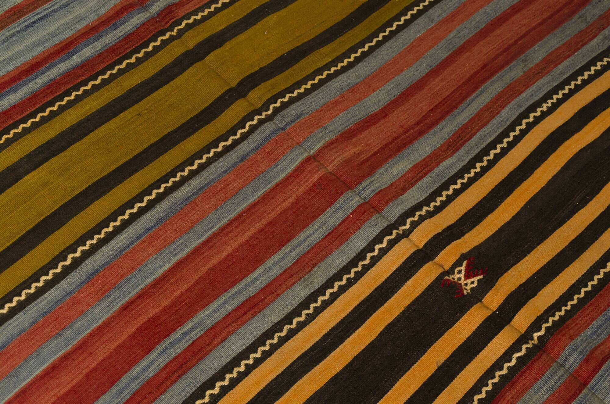 Large Vintage Striped Anatolian Hand-Woven Wool & Cotton Rugsku-135