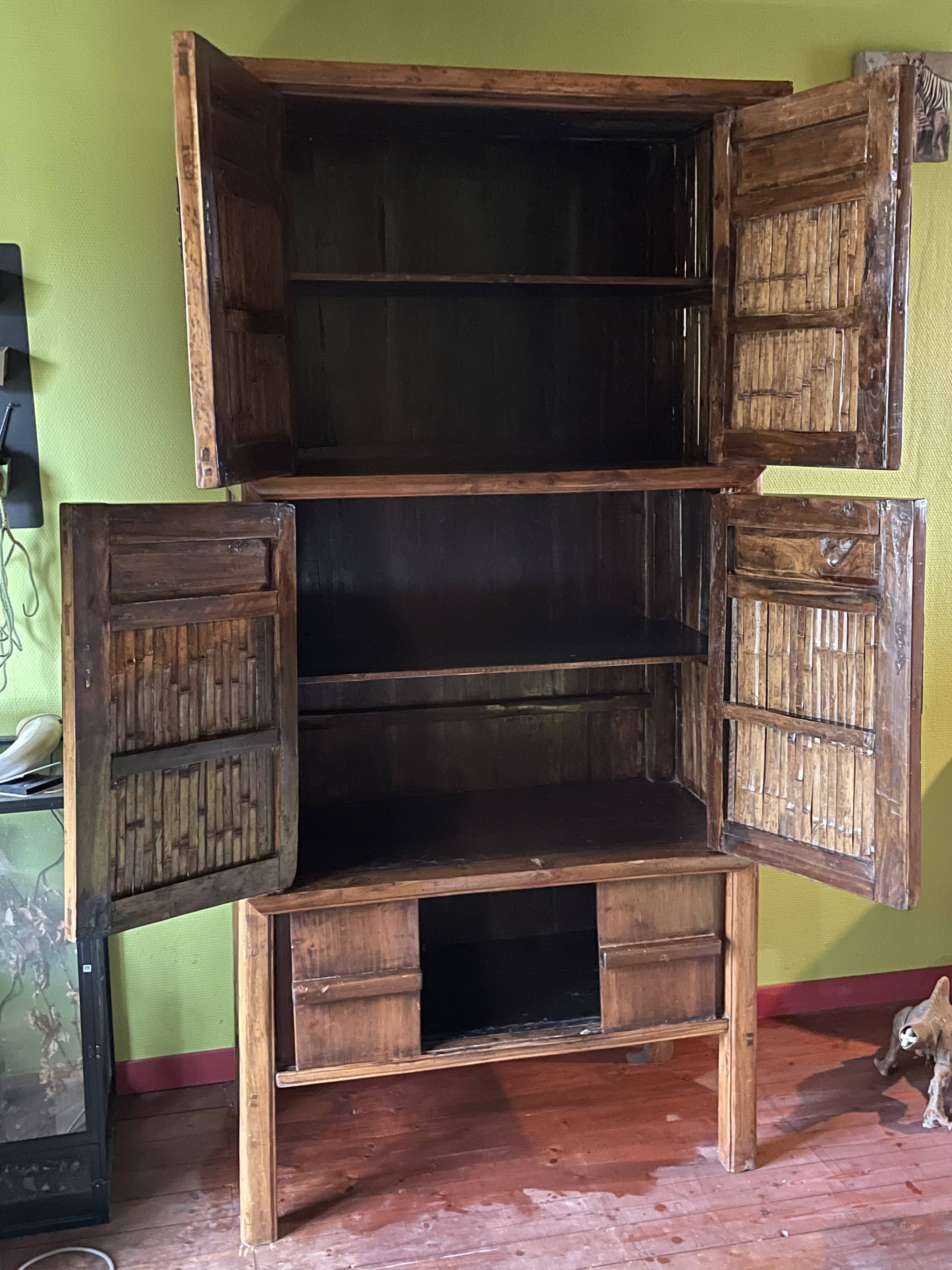 Chinese cabinet made of cypress wood and bamboo