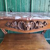 Carved walnut console marble top of the nineteenth century