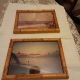 2 WOODEN BAMBOO FRAMES MARTINIQUE LANDSCAPE
