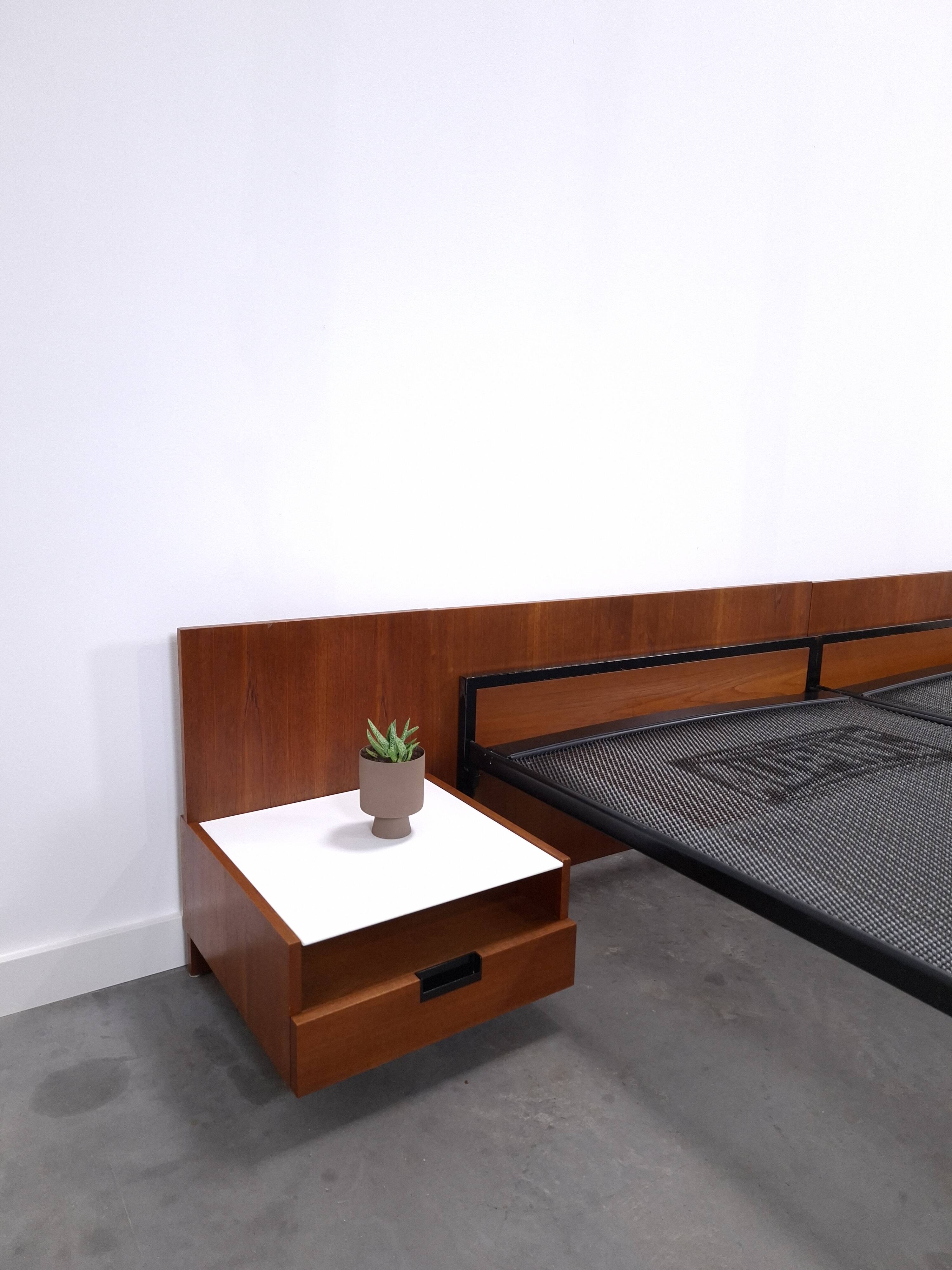 Two-person bed Japanese series Cees Braakman Pastoe and Auping with bedside table.