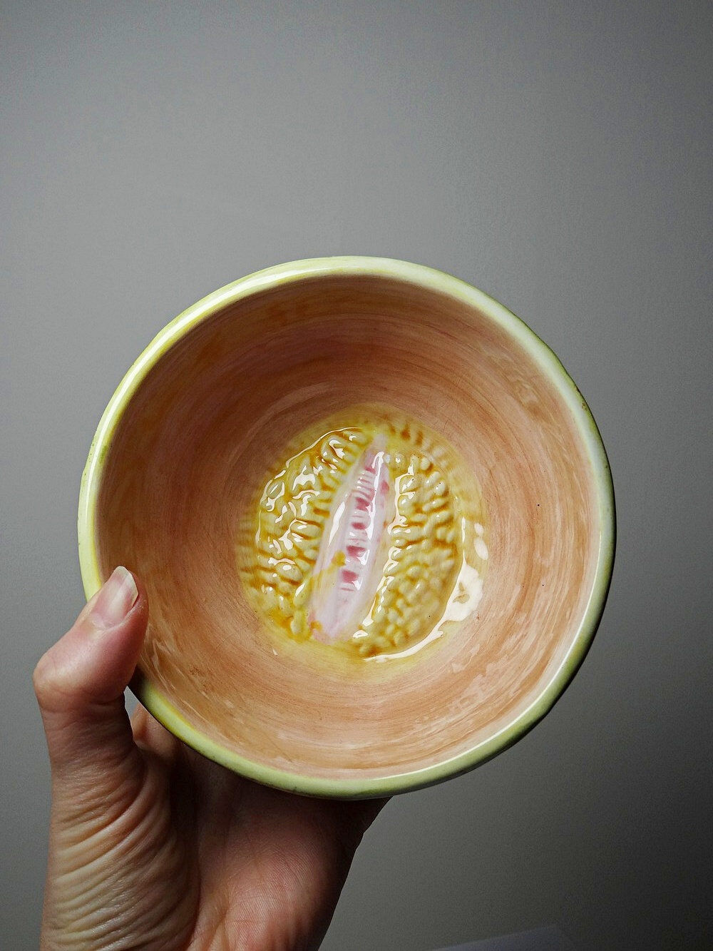 3 earthenware bowls with melon decoration, vintage 1980s.