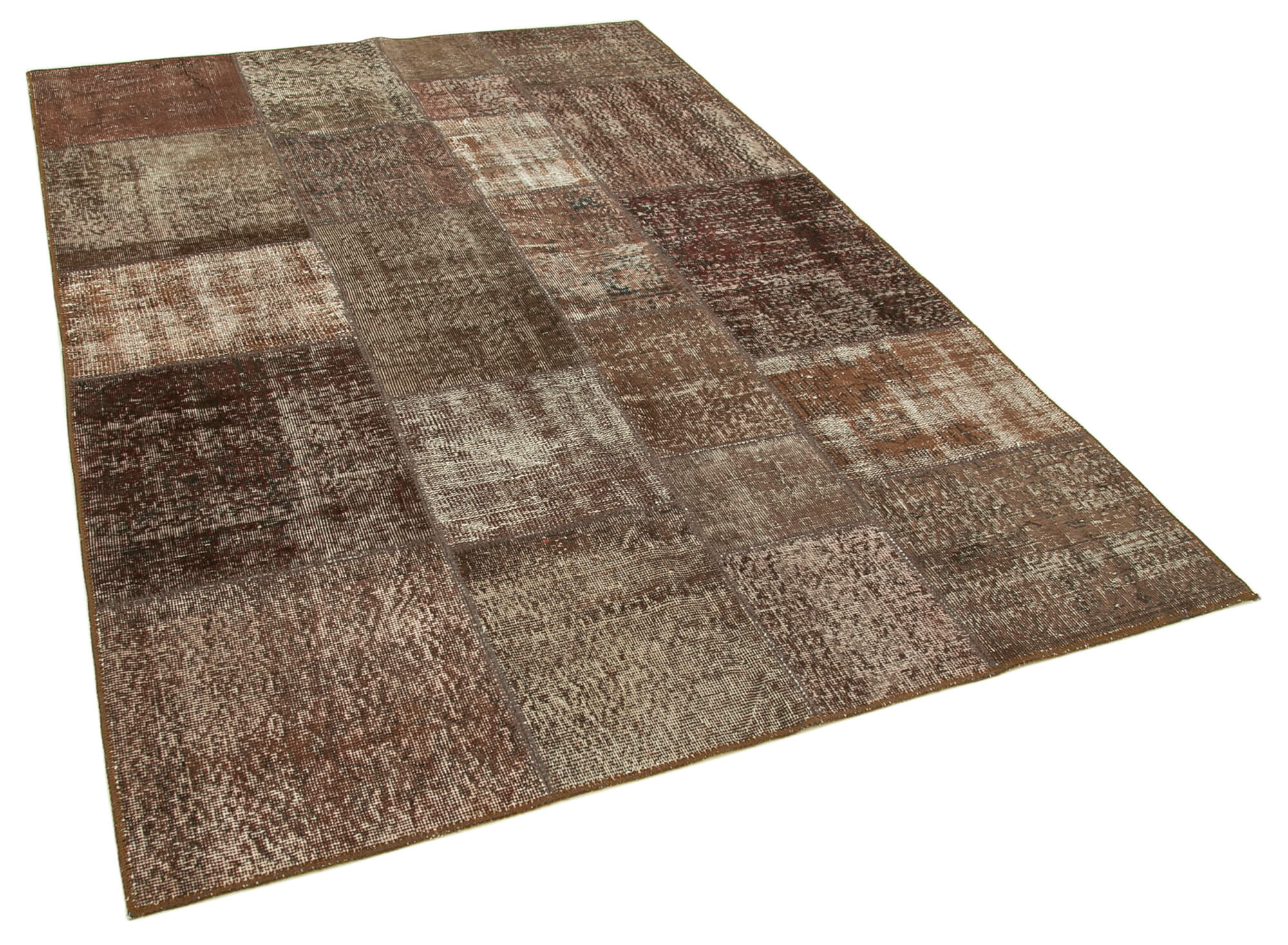 Hand-knotted turkish vintage 170 cm x 245 cm brown patchwork carpet