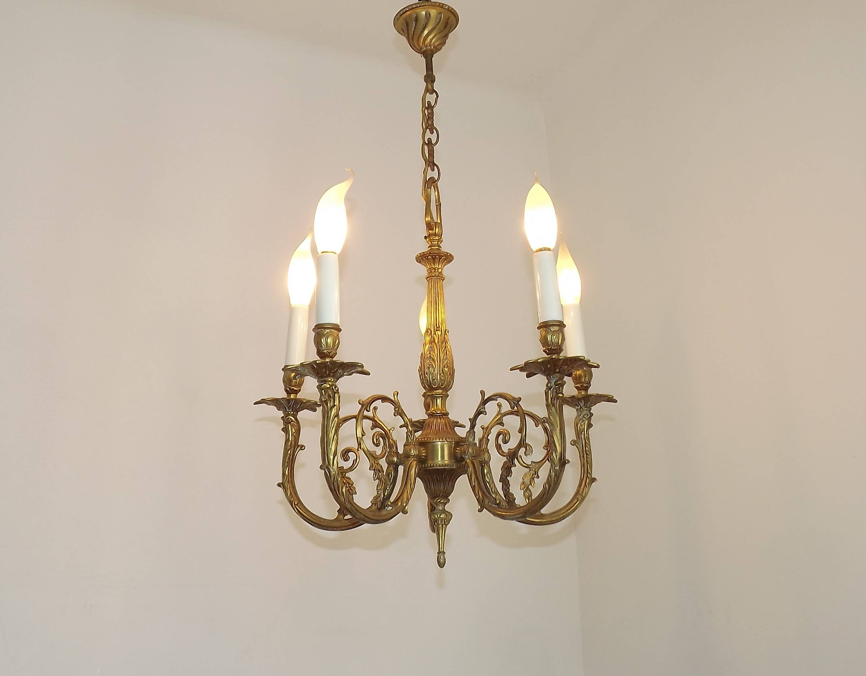 Elegant French Vintage Bronze 5-Light Art Nouveau Style Chandelier
