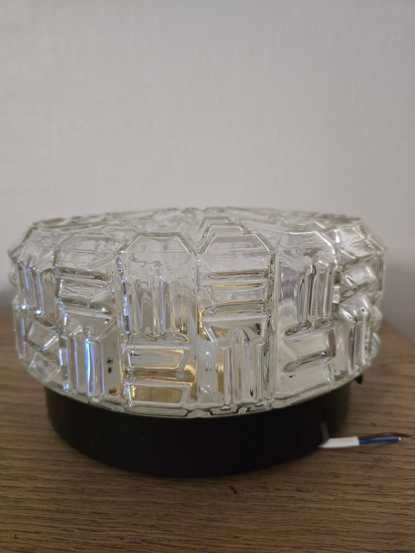 XL vintage round ceiling light in moulded glass