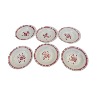 Set de 6 assiettes creuse badonviller fleurs rouge