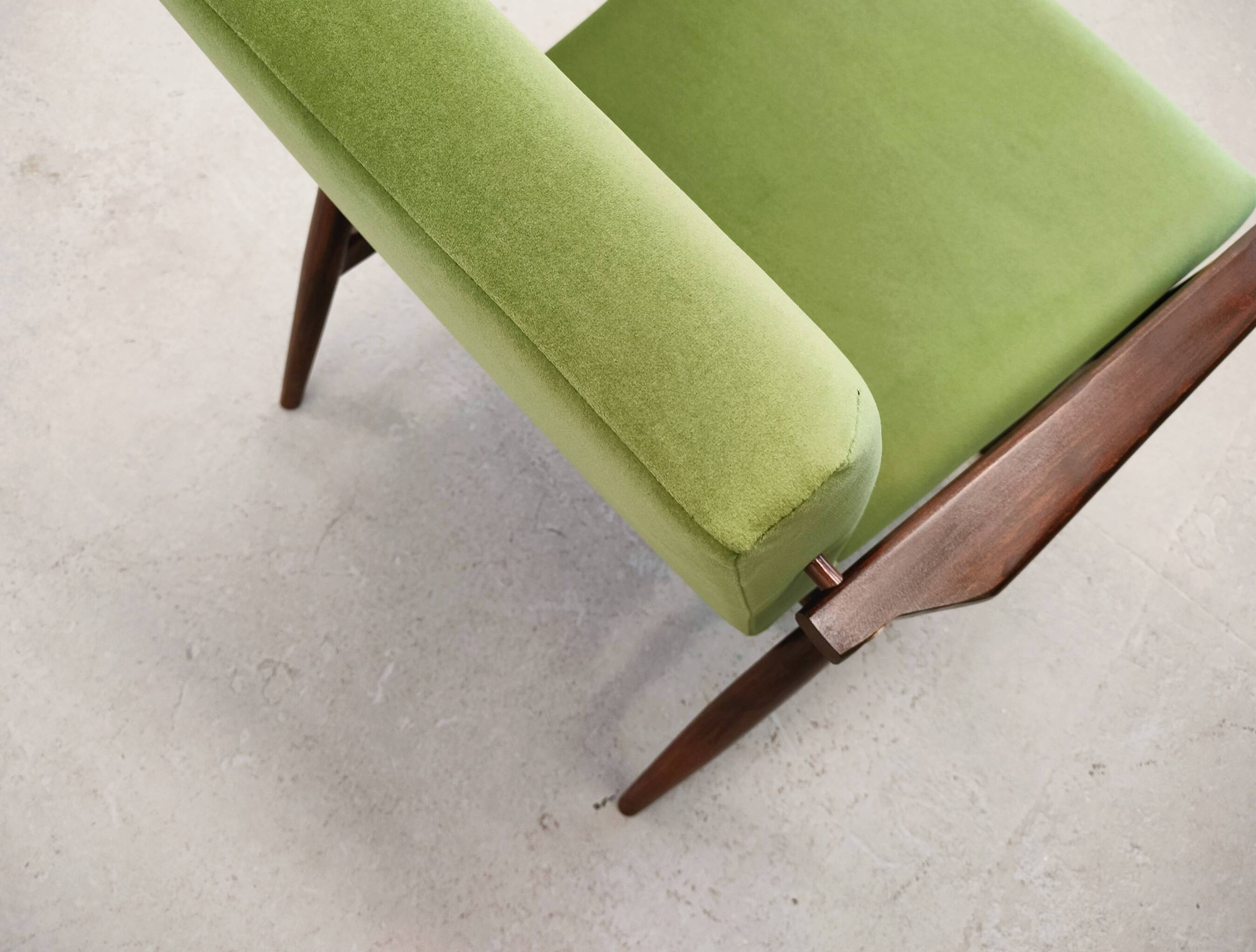 1960 Henryk Lis Mid Century Armchair in Green Velvet