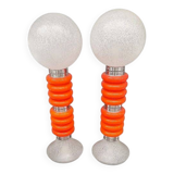 Paire de lampadaires vintage en verre de Murano orange italien de style Space-Age