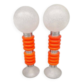 Paire de lampadaires vintage en verre de Murano orange italien de style Space-Age