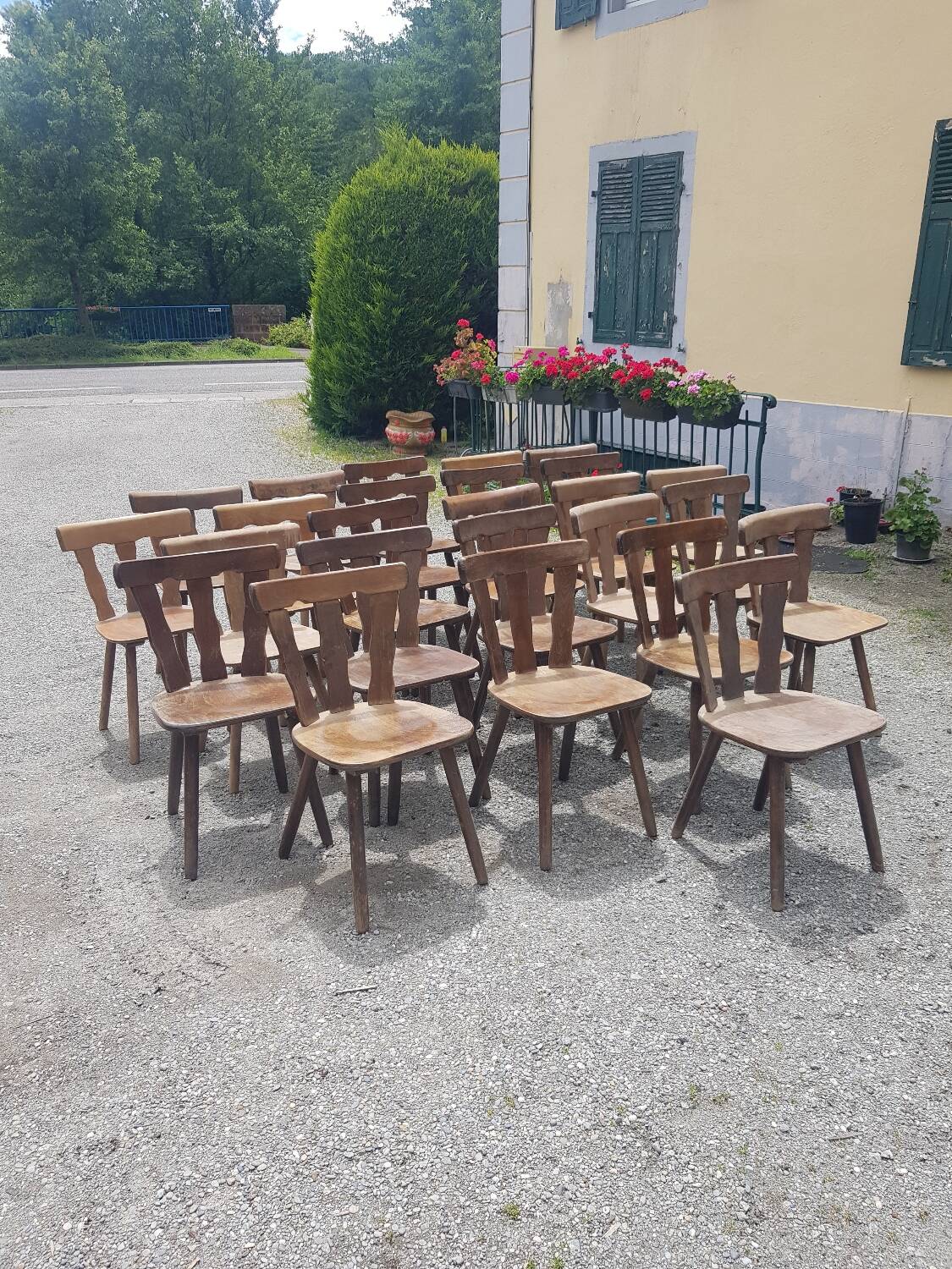 Old bistro chairs in solid oak wood