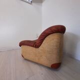 Four vintage armchairs, leather and fabric, 70s