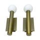Pair of Lucky Brilliant wall sconces, brass and white globes, Art Deco styl