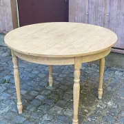 Round extendable dining table Louis Philippe stripped in oak 1960 100cm