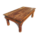 Medieval-inspired red oak coffee table with ironwork