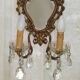 French Antique Gilt Bronze Baroque Double Light Crystal Mirror Wall Sconce 4807